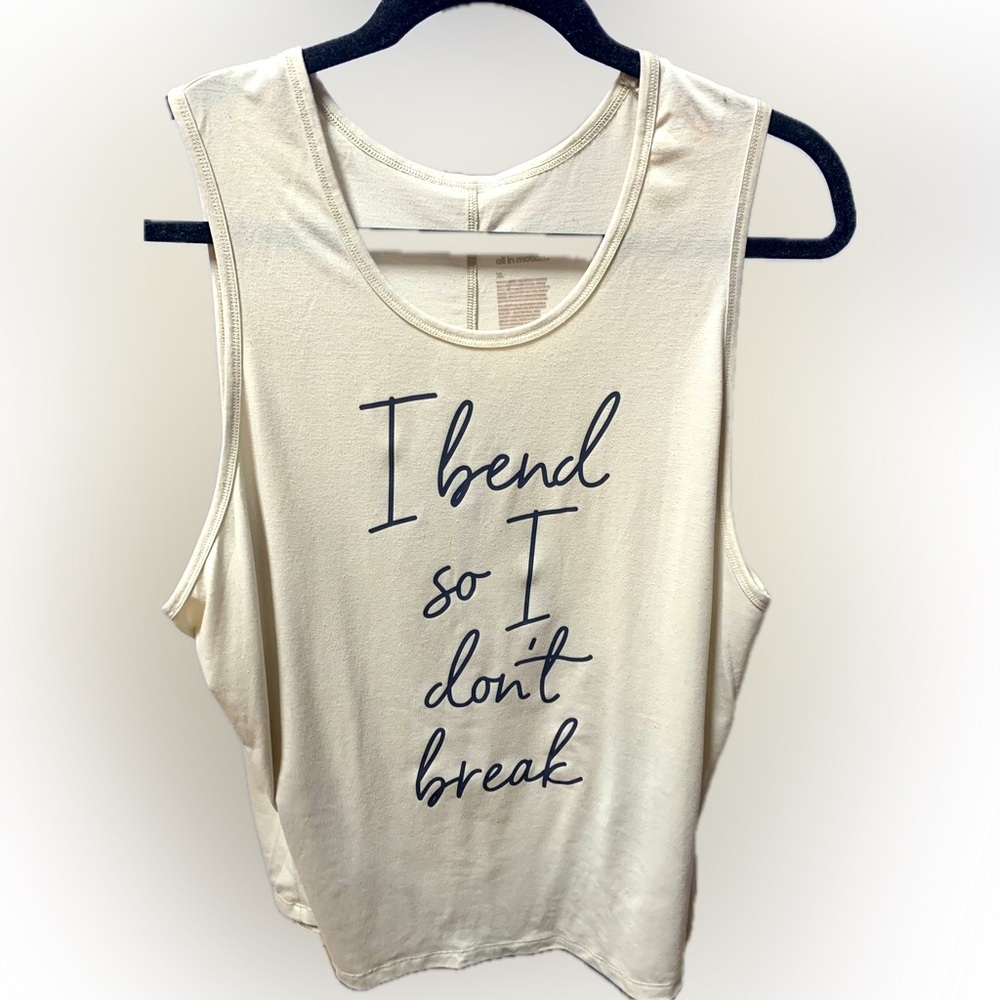 All In Motion Women’s athletic beige Tank Top “I bend so i don’t break“